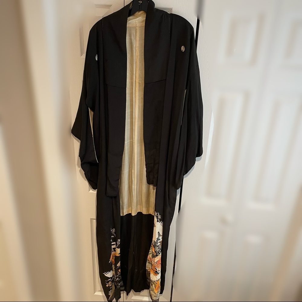 Vintage Traditional Japanese Silk Kimono 62” length Hand Painted